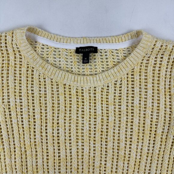 Talbots Yellow Marked Crochet Loose Open Knit Sweater Crew Neck L/S Cotton Sz M - Picture 4 of 9